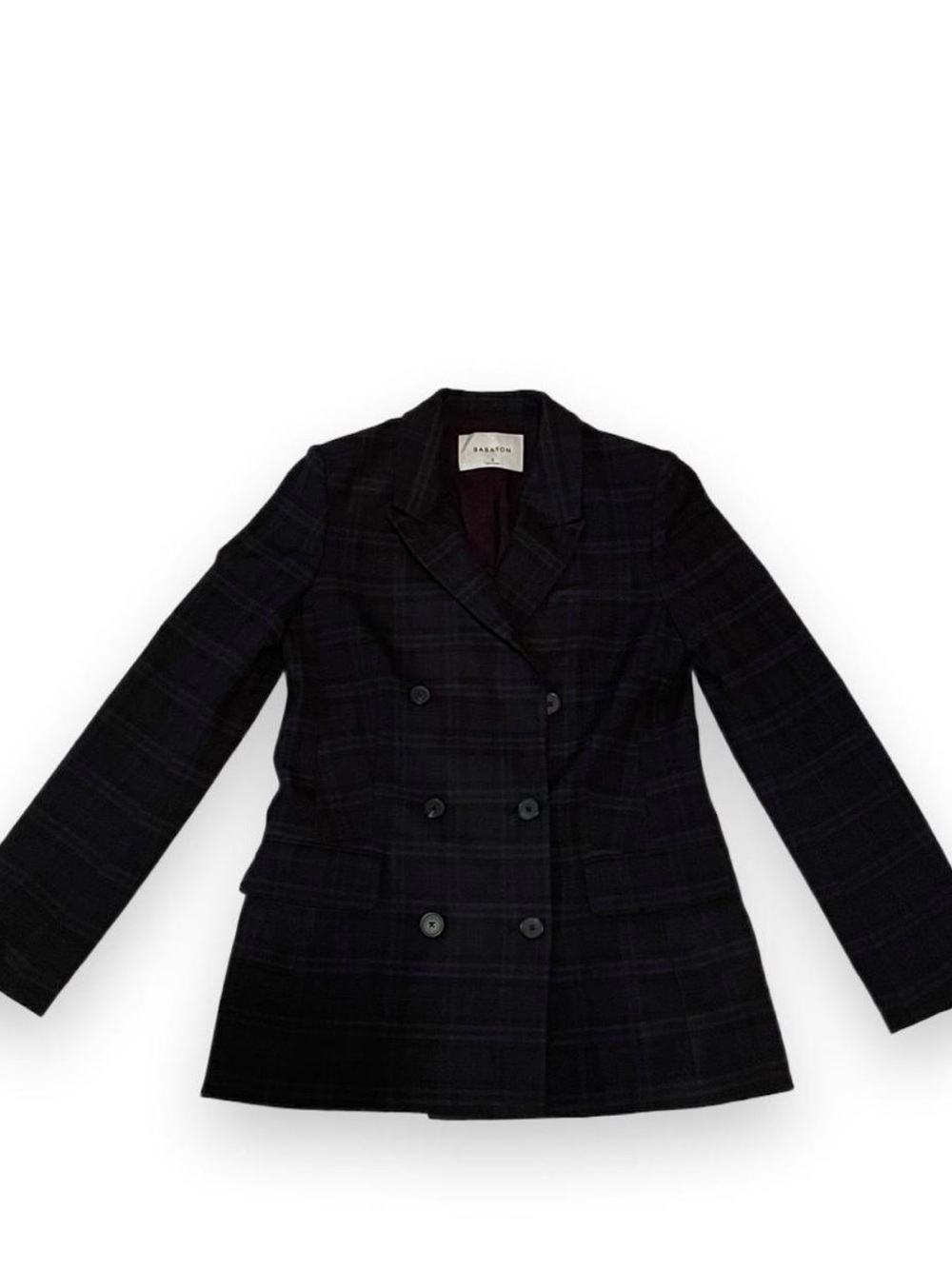 Babaton Black Plaid Double-Breasted Blazer
